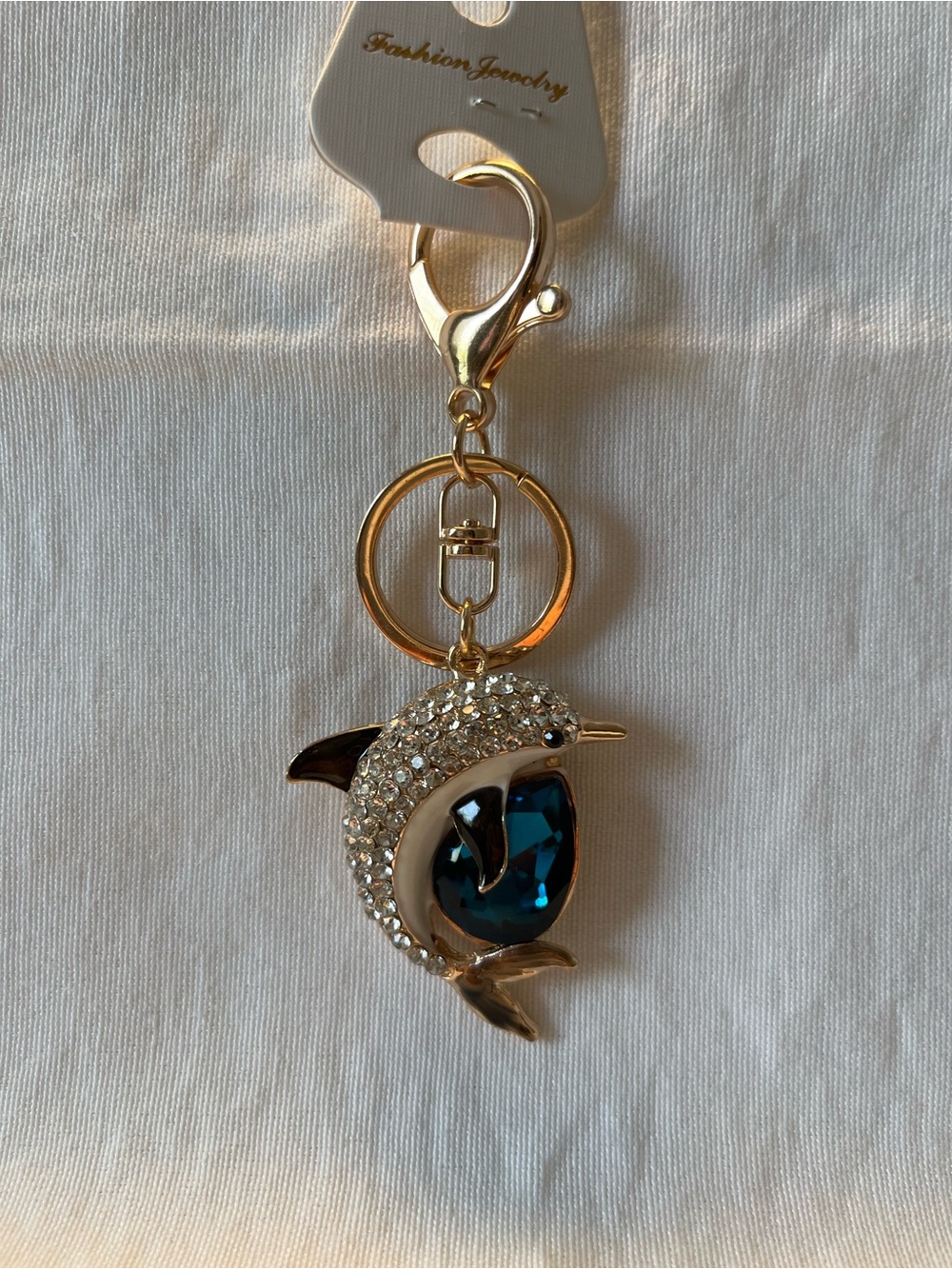 🐬 Gold Tone and Rhinestone Dolphin Bag Charm